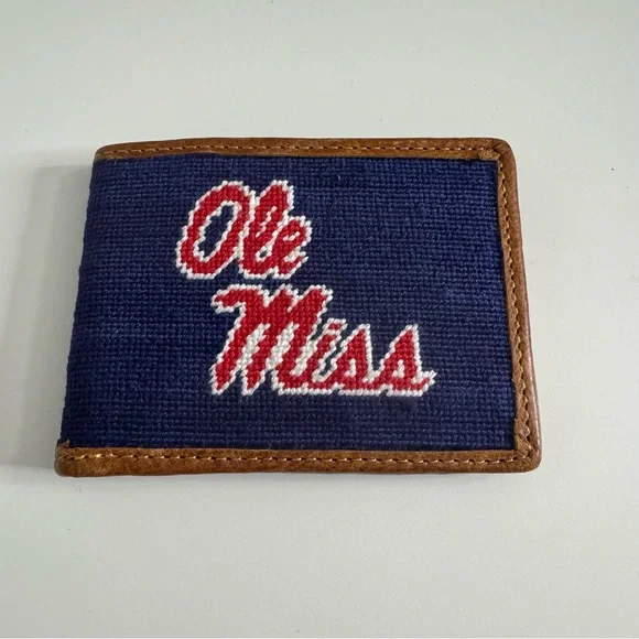 NEW SMATHERS & BRANSON Ole Miss (Dark Navy) Needlepoint Bi-Fold Wallet - Picture 4 of 6